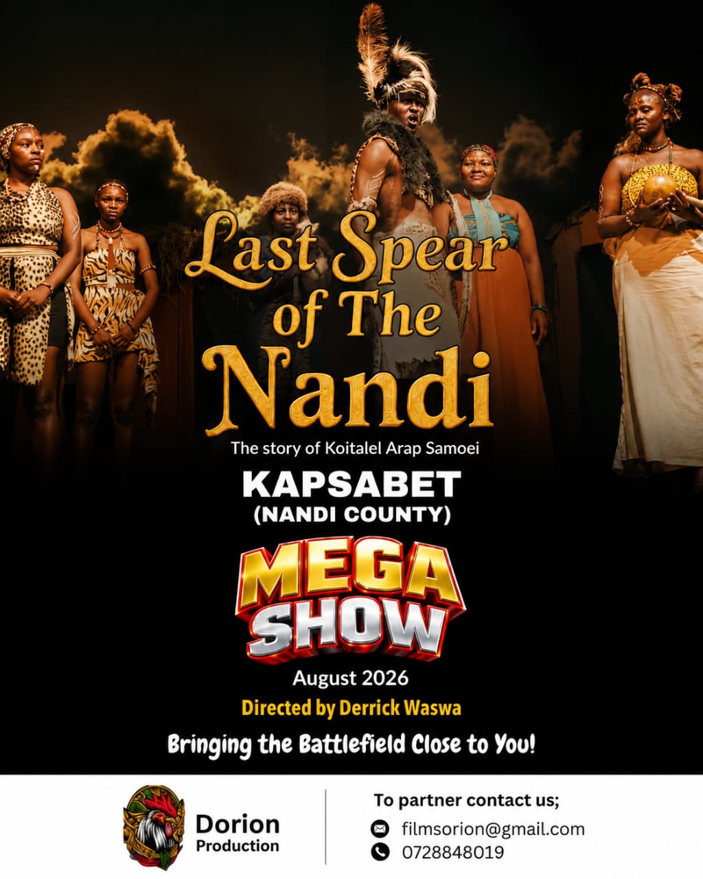 Dramatic film key art for a historical stage production.