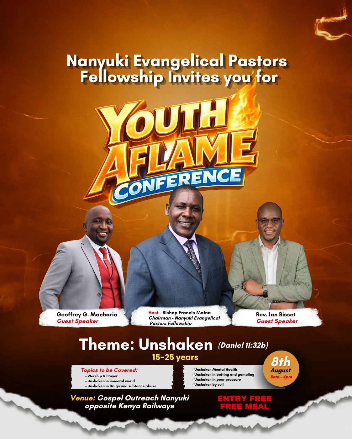 Bold youth conference key art with fiery typography.